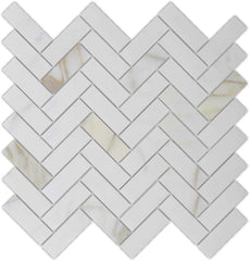 Calacatta Gold Italian Calcutta Marble Herringbone Mosaic Tile 1"x 3"