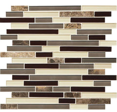 Beige Cristal and Brown Emperador Marble Mosaic Wall Tile for Kitchen Backsplash and Bathroom Wall (Box of 10 Sheets)