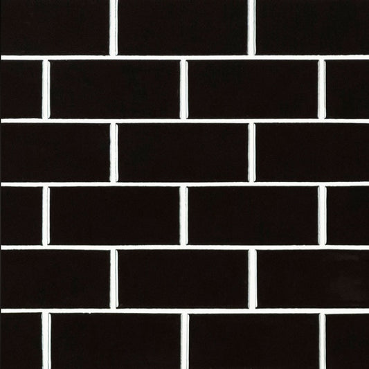 Black Subway Brick 2x4 Porcelain Wall Floor Tile Backsplash Shiny for Kitchen, Bathroom Shower, Accent Decor, Fireplace on 12x12 Mesh for Easy Installation