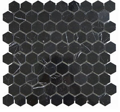 Nero Marquina Black Marble Hexagon Mosaic Floor Wall Tile 1 inch Polished