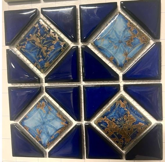 Cobalt Blue with Gold Diamond Porcelain Pattern LineUp for Pool Wall Tile and bathroom Walls