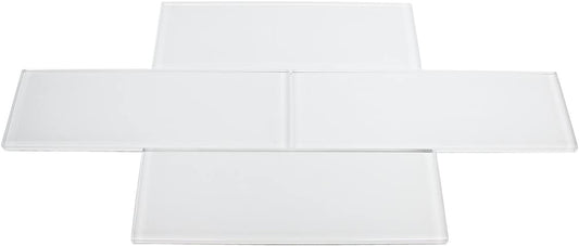 Super White Glossy - 3x9 Bright White Subway Glass Tile - Bathroom Tile & Kitchen Backsplash Tile (Price Per 3 Square Feet, 15 Pieces)