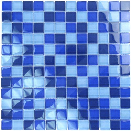 1x1 Square Blue Glass Mosaic Tile Sheet-Kitchen and Bath backsplash Wall Tile, Pool Tile