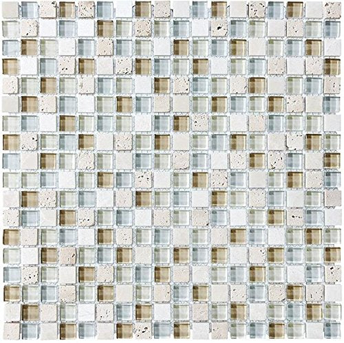 10 Sq Ft - Bliss Spa Stone and Glass 5/8 x 5/8 Square Mosaic Tiles - bathroom walls/ kitchen backsplash