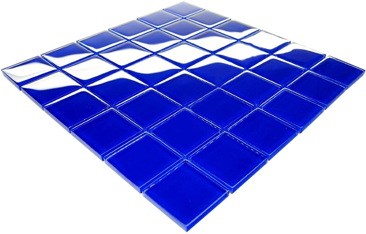 Premium Quality Blue 2x2 Square Mosaic Glass Wall Tile on Mesh 12x12 inch for Kitchen Backsplash, Bathroom Walls, Pool Tiles