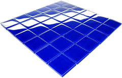 Premium Quality Blue 2x2 Square Mosaic Glass Wall Tile on Mesh 12x12 inch for Kitchen Backsplash, Bathroom Walls, Pool Tiles