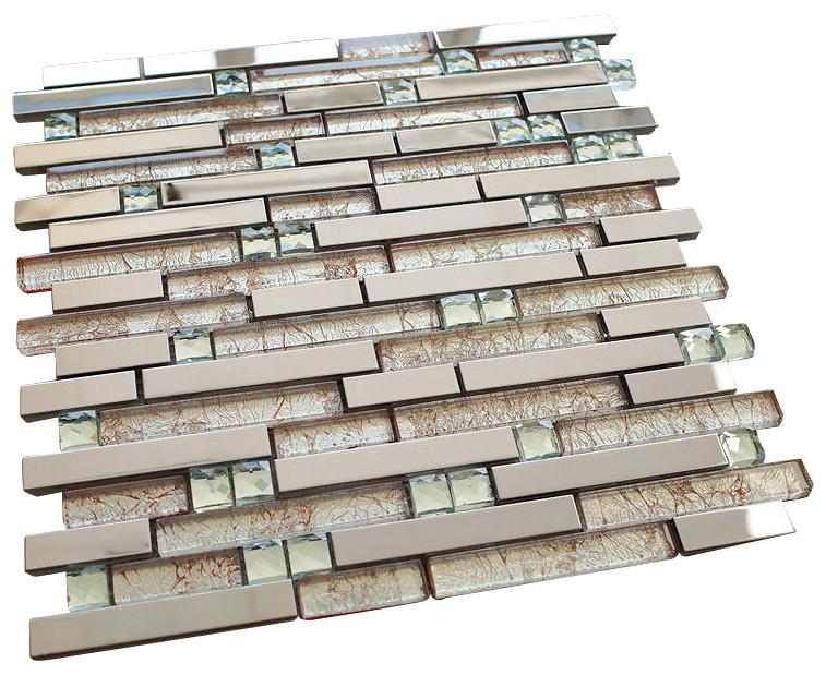 Stainless Steel and Pinky Luxury Diamond Glass Mosaic Tiles