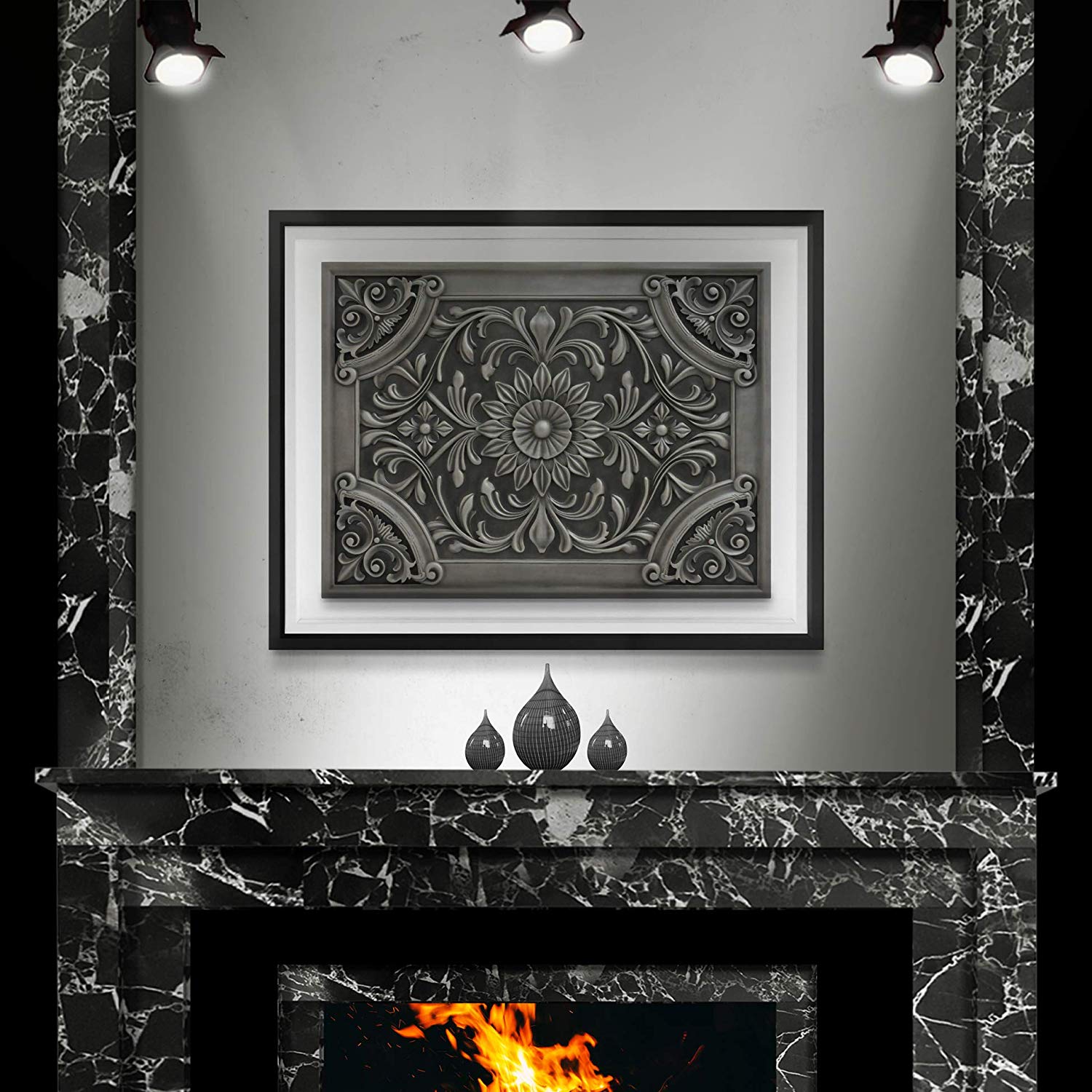 Kitchen Backsplash Premium Antique Nickel Metal Resin Mural Medallion Hand Made Textured Tile - Tenedos