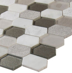 Glass Inessa White Greyish Textured Picket Pattern 8mm Mosaic Wall Tile for Kitchen Backsplash , Bathroom Wall