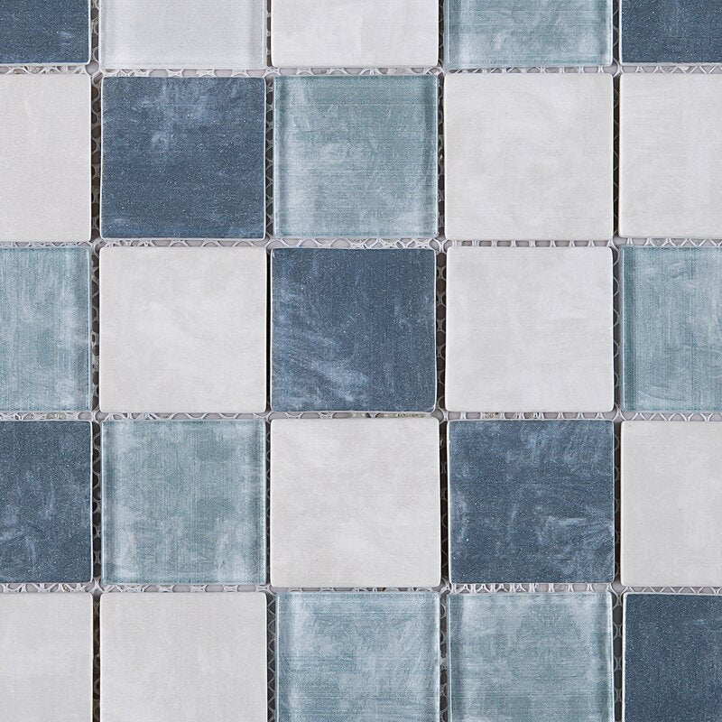 Blue with Gray and White Glass 2" Square  Mosaic Tile for Walls, Bathroom and Kitchen Walls Kitchen Backsplashes - Tenedos