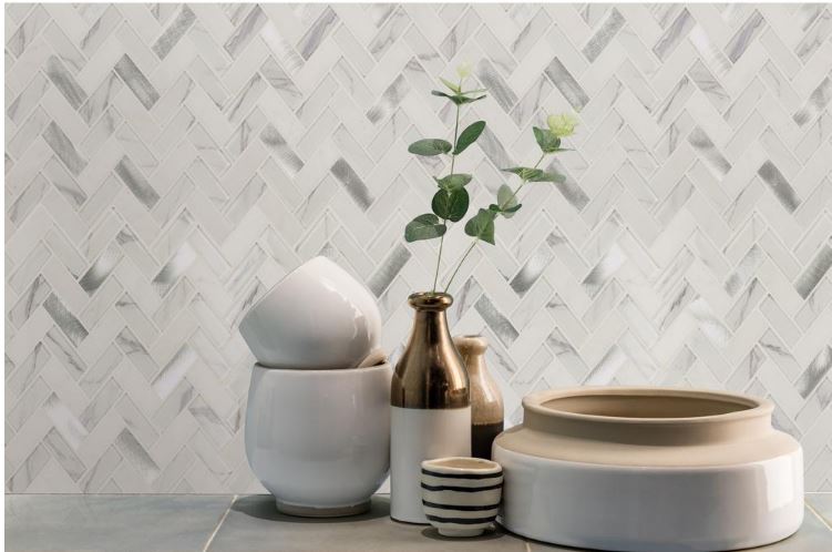 Bytle Bianco Herringbone 12 in. x 12 in. x 6 mm Textured Multi-Surface Mesh-Mounted Mosaic Tile (Box of 10 Sheets)