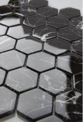 2" NERO MARQUINA HEXAGON MOSAIC GLASS - (11 SHEETS)