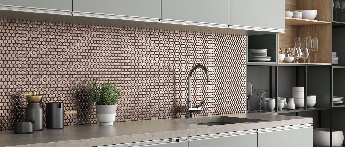 Tenedos Premium Penny Round Bronze Copper Stainless Steel Mosaic Wall Tile on Mesh Mounted Sheet for Kitchen Backsplash Wall Bathroom Shower Floor Tiles (10 Sheets)