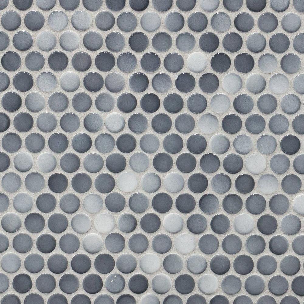 Mix Dark Gray Penny Round Porcelain Mosaic (Box of 15 Sheets), Floor and Wall Tile, Backsplash Tile, Bathroom Tile on Mesh for Easy Installation