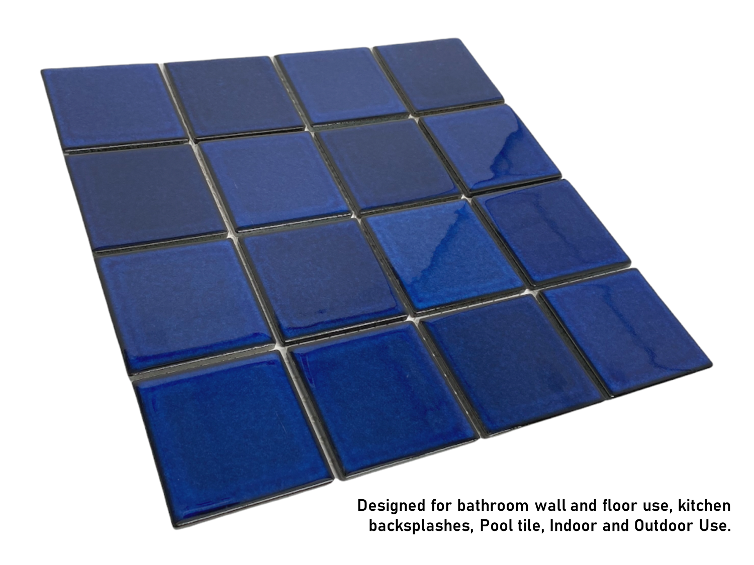 Tenedos 3x3 Cobalt Blue Square Pattern Porcelain Mosaic Floor Wall Pool Tile On Mesh Mounted For Kitchen Backsplash, Bathroom Shower, Accent Decor