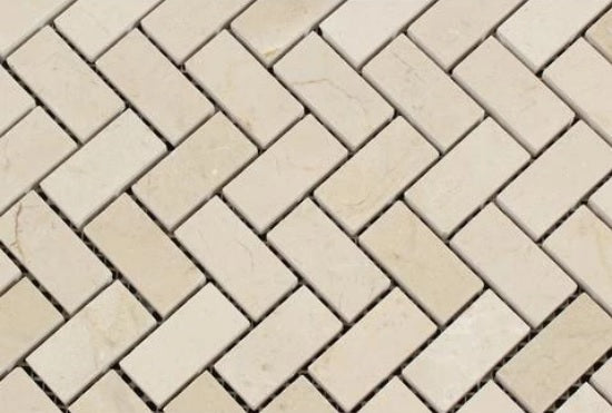 Crema Marfil Marble 1x2 Herringbone Mosaic (Honed)  by Vogue Tile