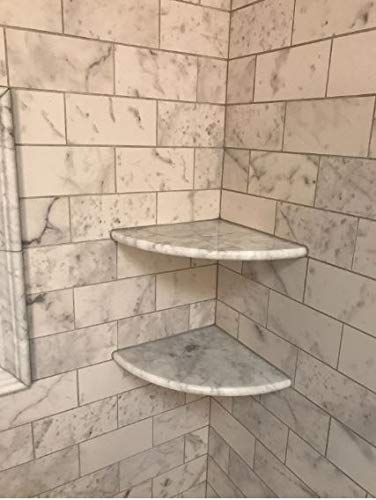 Tenedos Marble Corner Shower Shelf Stone White Bianco Carrara Stone Two Sides Polished 9" x 9" Rounded Front