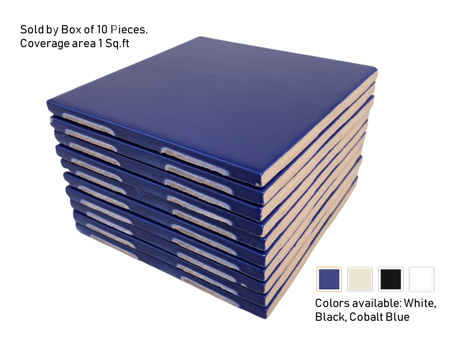 Cobalt Blue 4 in Ceramic Tile 4.25 inch Gloss (Shinny) 4 1/4" Box of 10 Piece for Bathroom Wall and Kitchen Backsplash