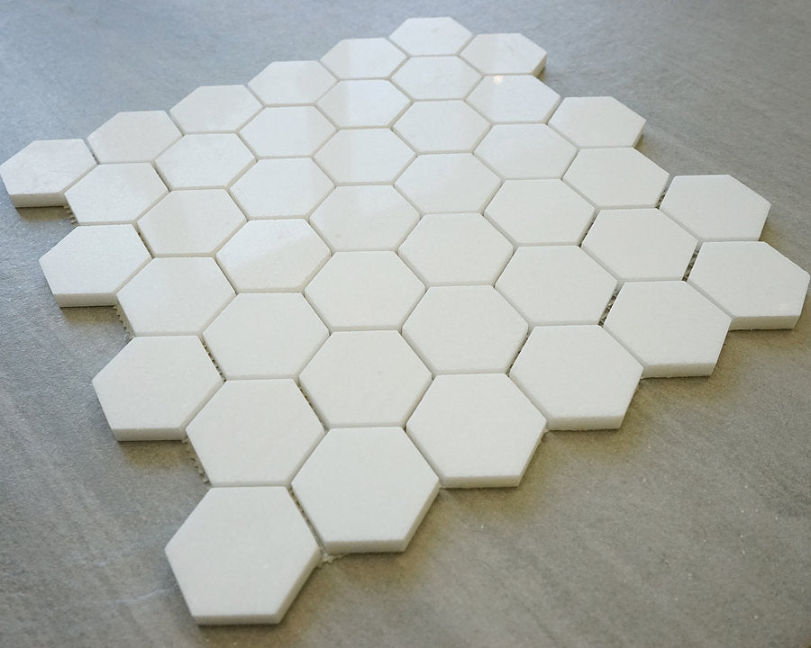 Thassos White Greek Marble 2 inch Hexagon 2x2 Mosaic Floor Wall Tile Backsplash Polished for Kitchen, bathroom Shower, Accent décor, Fireplace