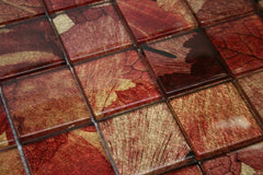 2x2 Square Glass Mosaic Wall Tile (Summer - Red Brownish and Gold)