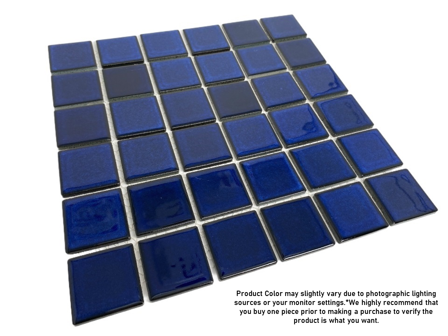 Premium Quality Cobalt Blue Porcelain Square Mosaic Tile Shiny Look 2x2 Inch