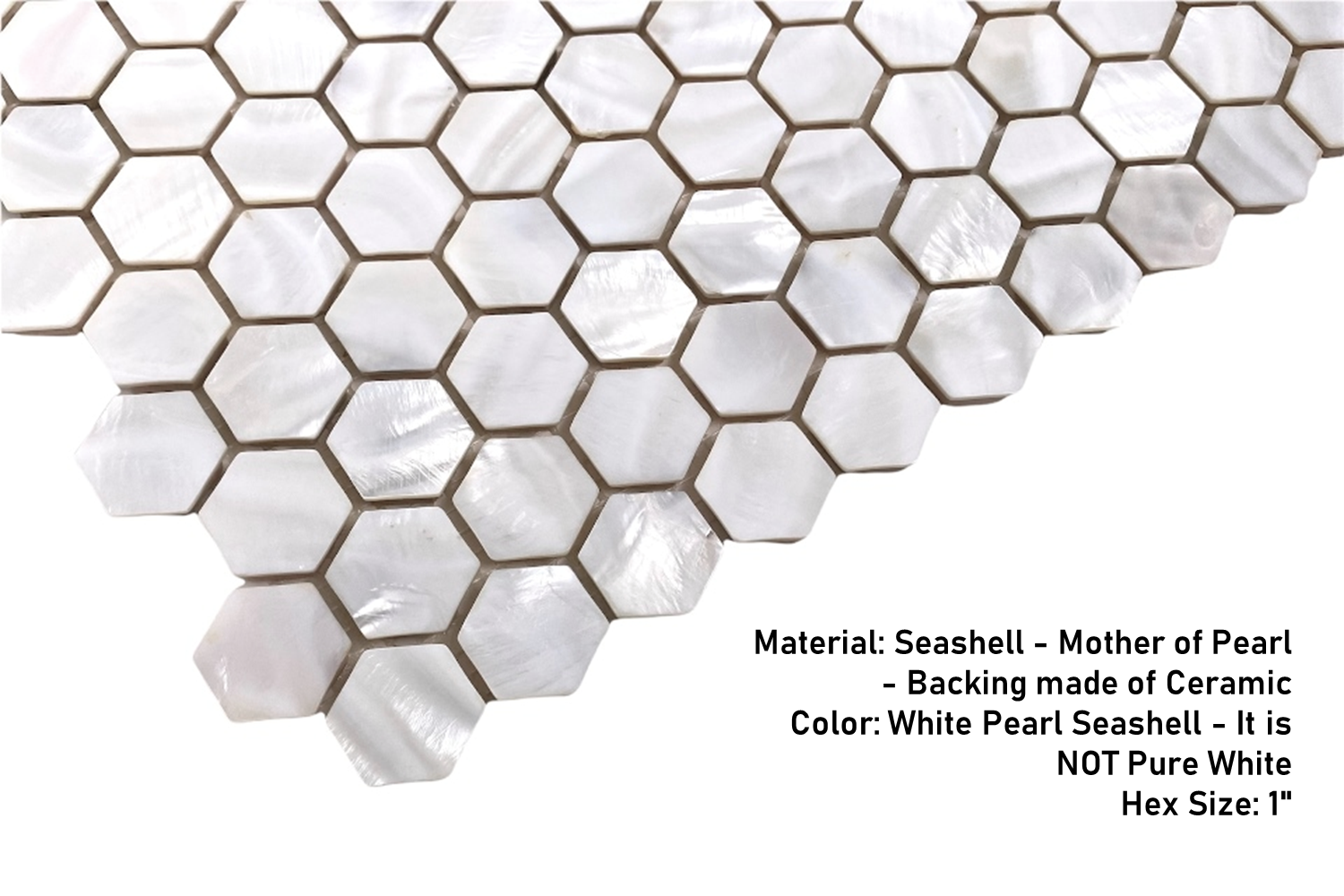 Seashell Natural Mother of Pearl Hexagon 1 Inch Mosaic Wall Tile with Backing for Kitchen Backsplash, Bathroom Wall, Accent Walls