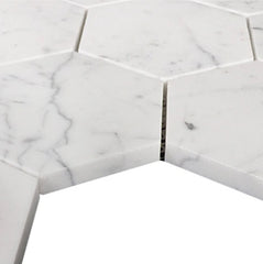 Carrara White Marble 4 inch Hexagon Mosaic Wall Floor Tile Honed for Kitchen Backsplash Bathroom Flooring Shower Surround Dining Room Entryway Corrido Spa