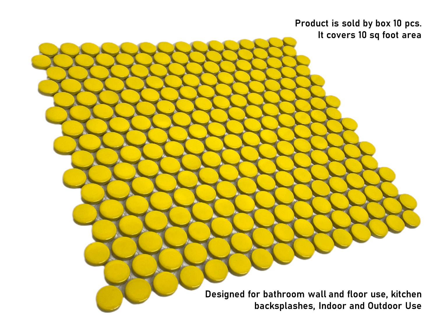 Yellow Penny Round Porcelain Mosaic Floor Wall Tile Backsplash for Bathroom Shower, Kitchen, Accent Décor, Fireplace,  on 12x12 Mesh for Easy Installation