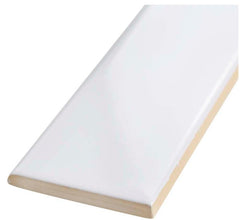 White Gloss Finish 2x8 inch Ceramic Bullnose Subway Wall Trim Tile (Box of 5 Pieces)