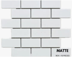 White Tile Ceramic Subway Brick  2" X 4" Matte - Wall Tile, Backsplash Tile, Bathroom Tile on 12x12 Mesh for Easy Installation