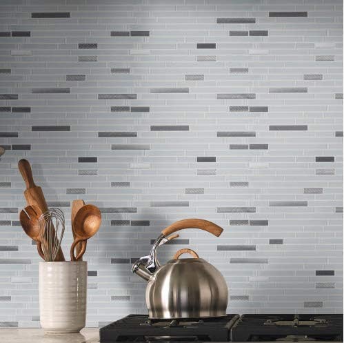 Cotton White and Silver Glass with Metal Mosaic Wall Tile for Kitchen Backsplash, Bathroom Shower Tile, Accent Wall