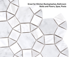 Carrara Waterjet Marble with Mix Circulos Pallas Mother of Pearl Floor Wall Tile