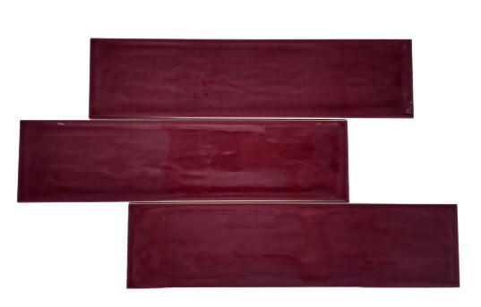 Tenedos Burgundy Purple Handmade Ceramic Subway 3x12 Wall Tile Backsplash Gloss Finish 3 Inch X 12 Inch for Kitchen, Bathroom Shower, Accent Decor, Fireplace