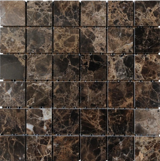 Dark Emperador 2x2 Square Polished Marble Mosaic