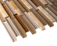 Light and Dark Glass and Honey Onyx Stone Backsplash Mosaic Tiles
