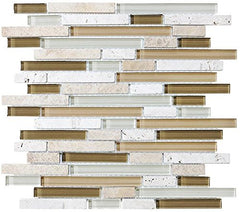 Bliss Bamboo Stone and Glass Linear Mosaic Tiles - Bathroom Walls/Tub Surround/Kitchen Backsplash