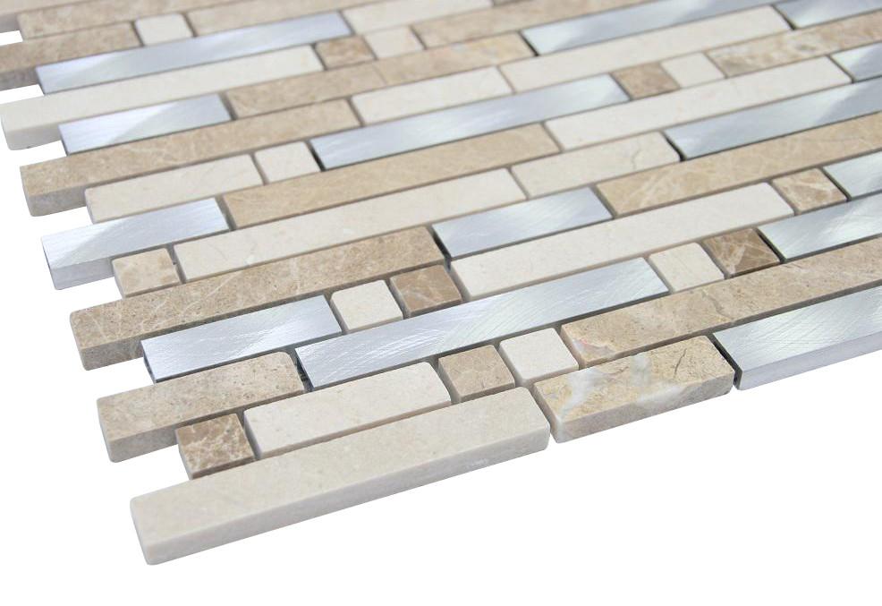 Matte Beige Marble & Silver Aliminum Authentic Glass Mosaic Tiles