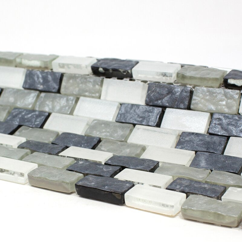 Gray and White Brick Shell Glass Mosaic Tile for Backsplash  -  Tenedos