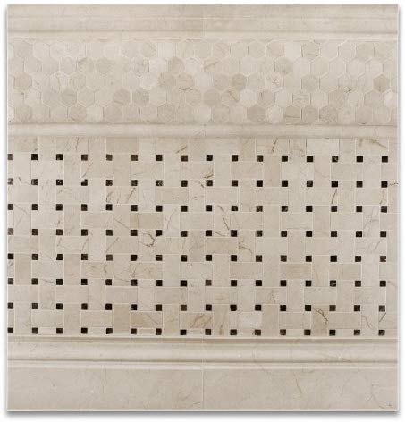 Crema Marfil Polished Marble Basketweave with Dark Emperador Dots