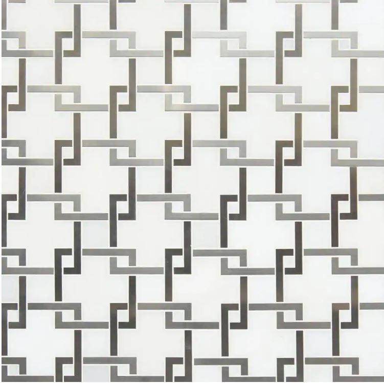 MSI Blanco Lynx 10.47 in. x 10.4 in. x 8 mm Polished Marble Stone with Metal Mosaic Floor Wall Tile
