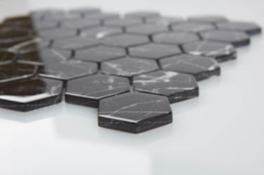 2" NERO MARQUINA HEXAGON MOSAIC GLASS - (11 SHEETS)