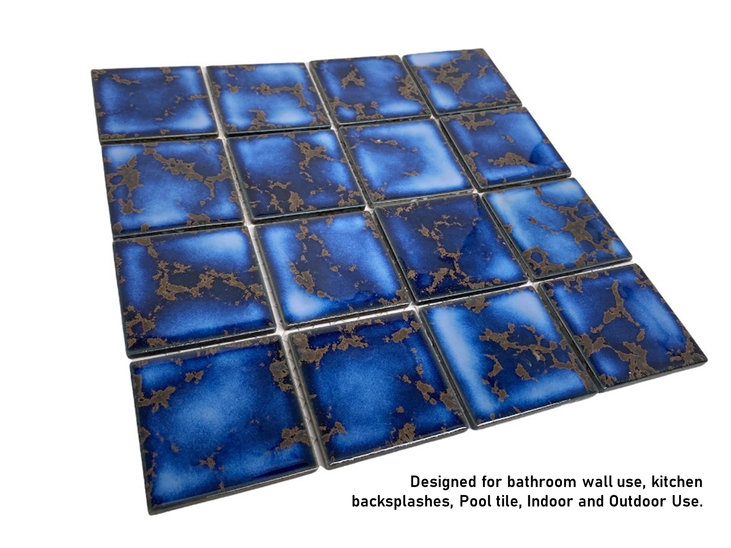 Premium Quality 3x3 Calacatta Blue Square Pattern Porcelain Mosaic Tile on Mesh on 12x12 sheet, Designed in Italy