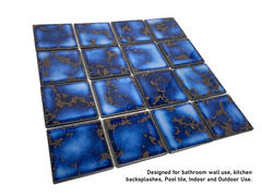 Premium Quality 3x3 Calacatta Blue Square Pattern Porcelain Mosaic Tile on Mesh on 12x12 sheet, Designed in Italy