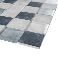 Blue with Gray and White Glass 2" Square  Mosaic Tile for Walls, Bathroom and Kitchen Walls Kitchen Backsplashes - Tenedos