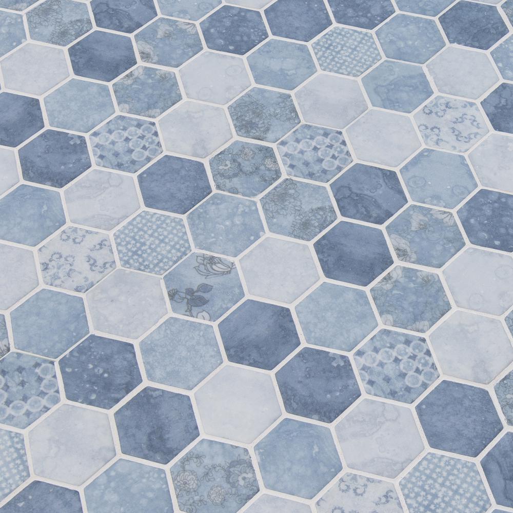 MSI Vista Azul Hexagon 12 in. x 12 in. x 6mm Glass Mesh-Mounted Mosaic Tile