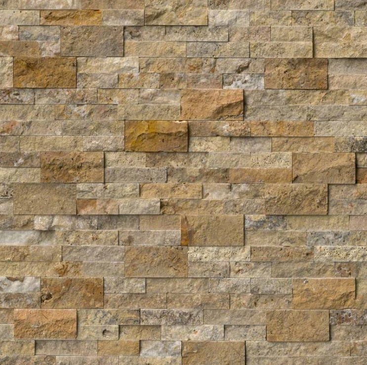 Scabos Travertine Splitface Stacked Ledger Wall Panel 6 in. x 24 in. Natural Stone Fireplace Tile