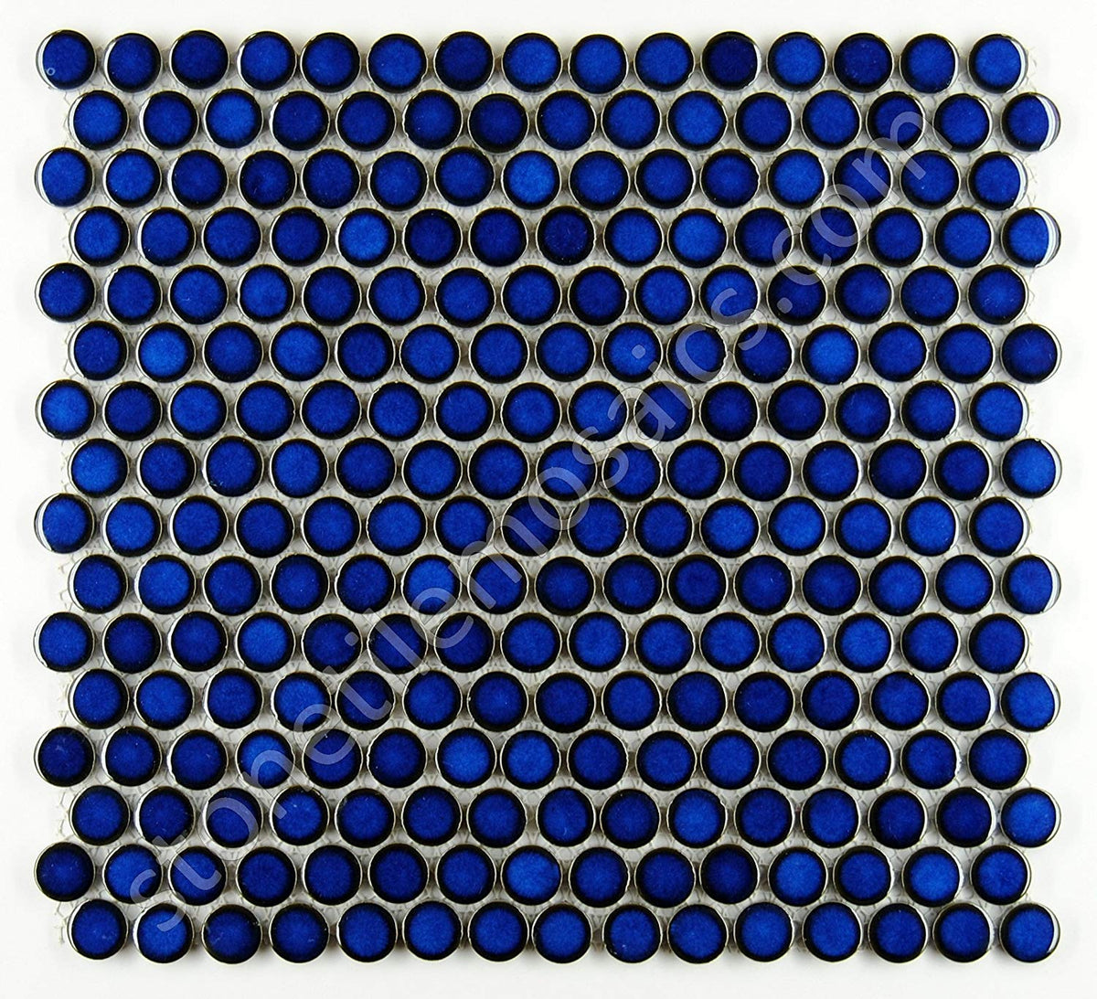 Penny Round Tile Cobalt Blue Porcelain Mosaic Wall Floor Tile Shiny Look for Bathroom Shower, Kitchen Backsplashes, Pool Mosaic