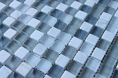 10 Square Feet - Bliss Iceland White Marble and 5/8x5/8 Glass Mosaic Tiles for Kitchen Backsplash and Bathrooms Wall