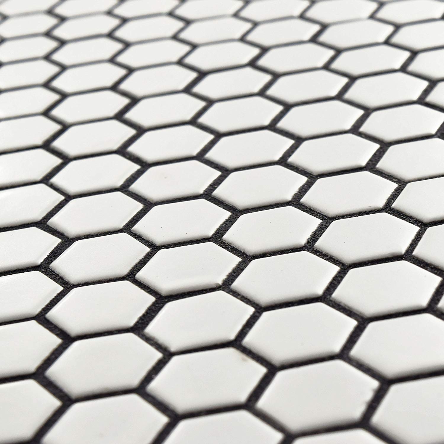 White 1" Hexagon Porcelain Mosaic Floor and Wall Tile on mesh Sheet for Kitchen Backsplash, Bathroom, Accent Wall