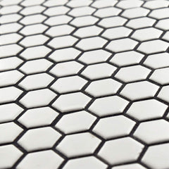 White 1" Hexagon Porcelain Mosaic Floor and Wall Tile on mesh Sheet for Kitchen Backsplash, Bathroom, Accent Wall